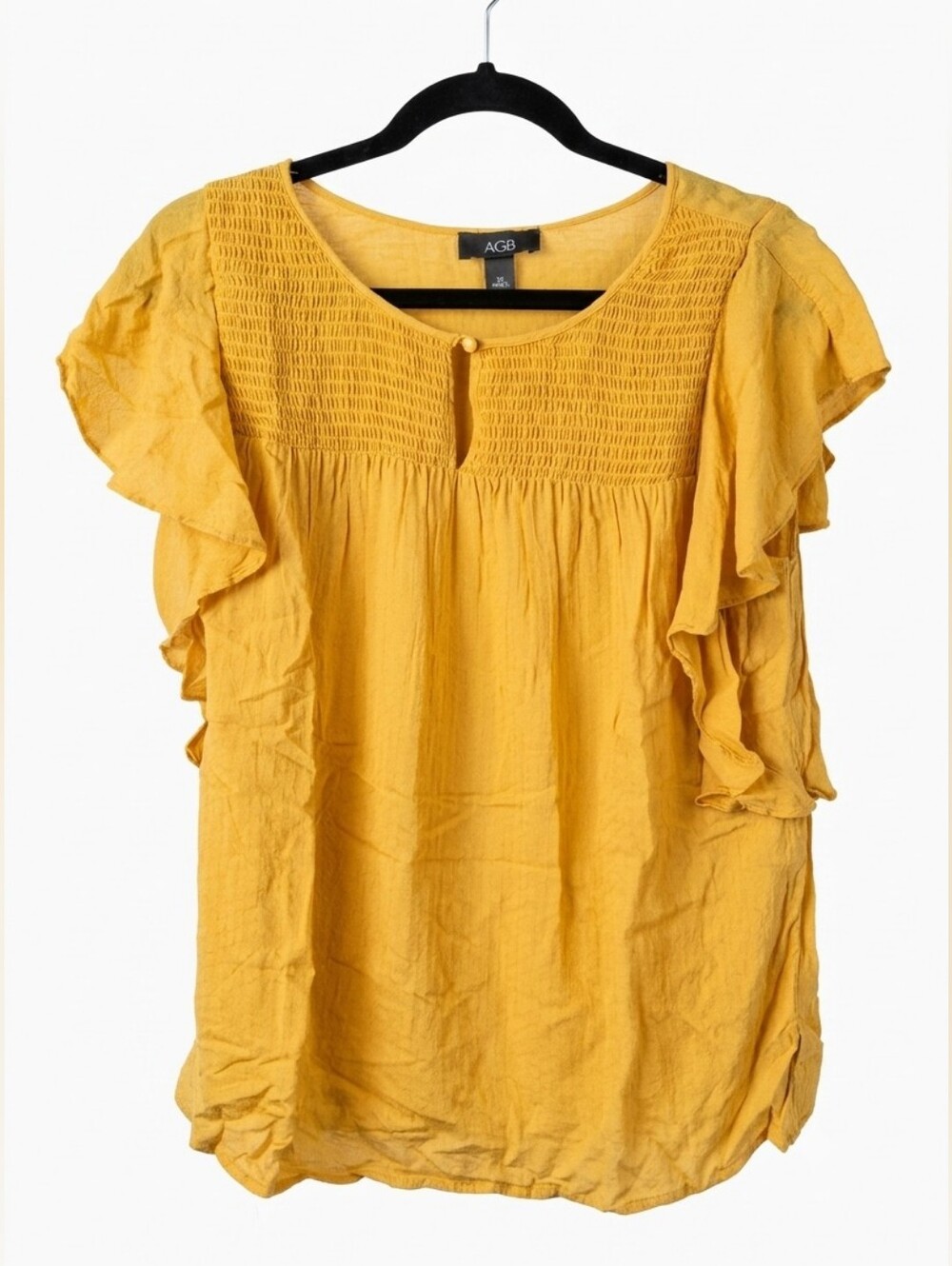 AGB Yellow Smocked Flutter Sleeve Blouse - Women's XL